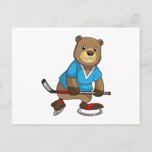 Bäver vid ishockey med Ishockeyklubba Vykort (Framsida)