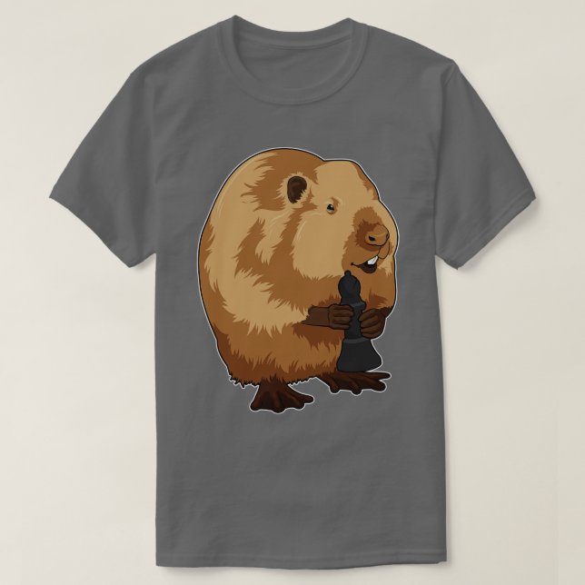 Bäver vid schack med schackpjäs biskop t shirt (Design framsida)