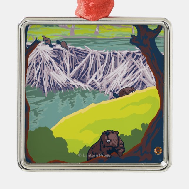 Bäverfamilj - Eugene, Oregon Julgransprydnad Metall (Framsidan)