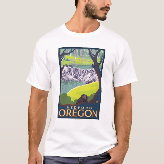 Bäverfamilj - Medford, Oregon T Shirt (Framsida)