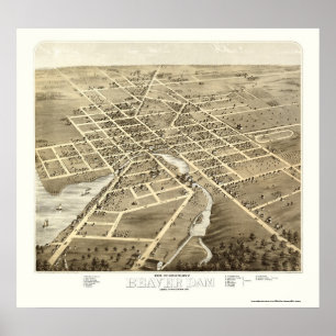 Bäverfördämning, panorama- karta för WI - 1867 Poster