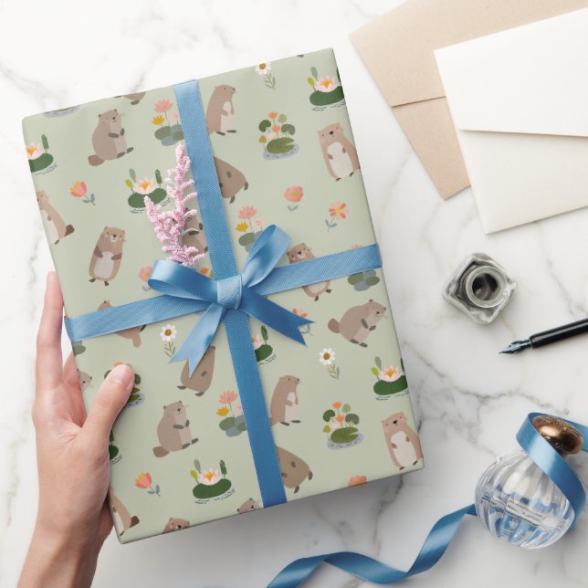 Bävrar & näckrosblad på Gin Green Presentpapper (Gifting)