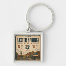 Baxter Springs Kansas Route 66 Tribute Fyrkantig Silverfärgad Nyckelring