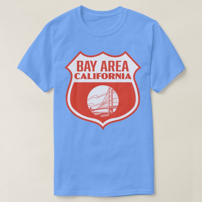 Bay Area California Retro Shield White på Red T Shirt (Design framsida)