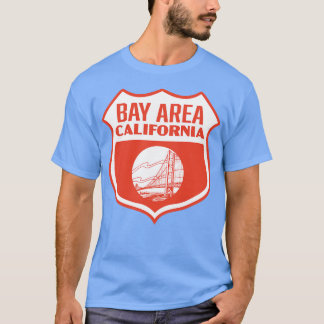 Bay Area California Retro Shield White på Red T Shirt