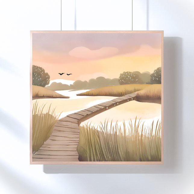 Bay Boardwalk | Ljus Kustmålning i Vattenfärg Poster (Skapare uppladdad)