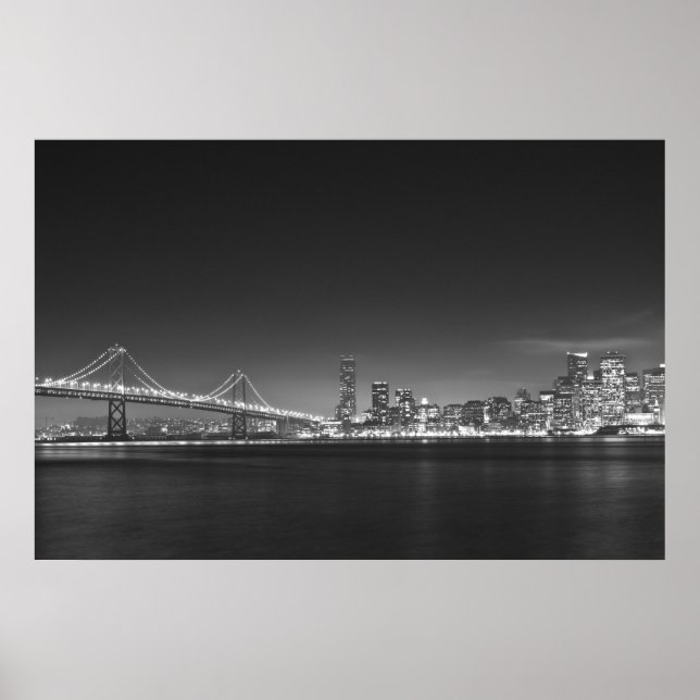 Bay Bridge San Francisco Black White Skriv ut Poster (Framsidan)