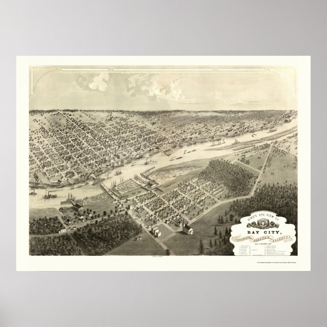 Bay City, MI Panoramic Karta - 1867 Poster (Framsidan)