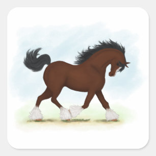 Bay Clydesdale Horse Fyrkantigt Klistermärke