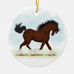 Bay Clydesdale Horse Julgransprydnad Keramik