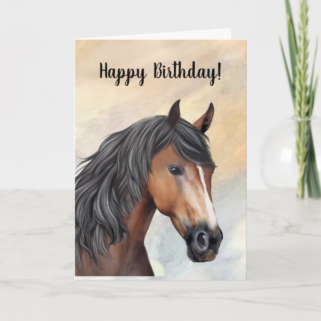 Bay Horse med Blaze Grattis på födelsedagen Kort (Framsida)
