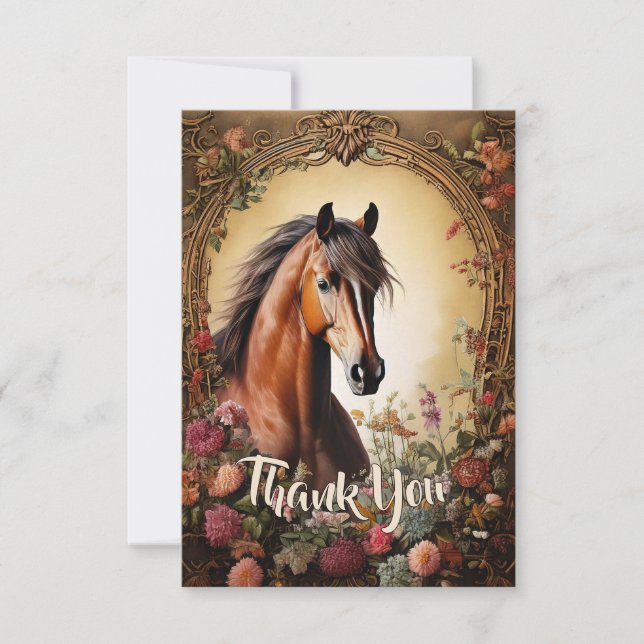 Bay Horse och Wildblommor Tack Kort (Framsida)