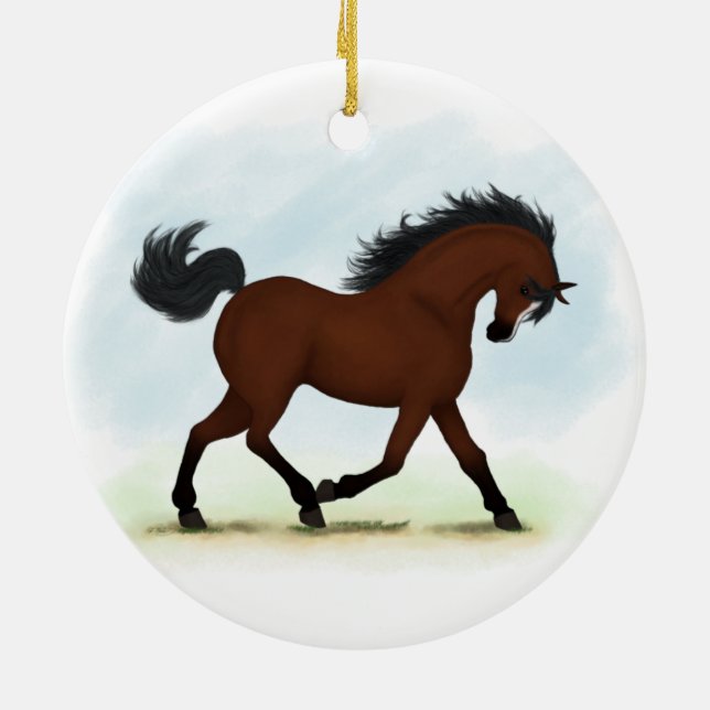 Bay Horse With Blaze Julgransprydnad Keramik (Baksidan)