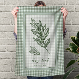 Bay Leaf Herb Kitchen Towel – Green Gingham Border Kökshandduk