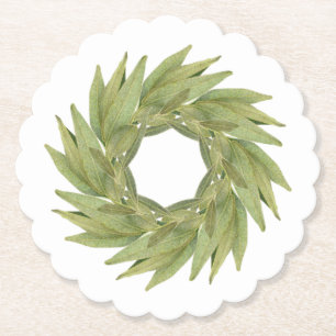 BAY LÖV WREATH Scalloped Round Papper Underlägg
