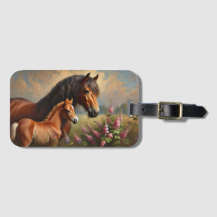 Bay Mare med en målning av foal Wildblommor Bagagebricka