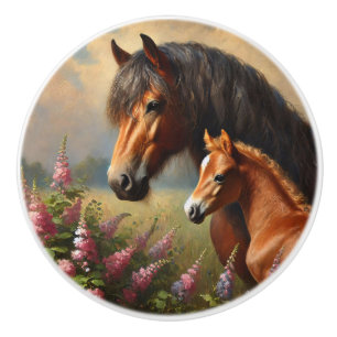 Bay Mare med en målning av foal Wildblommor Knopp