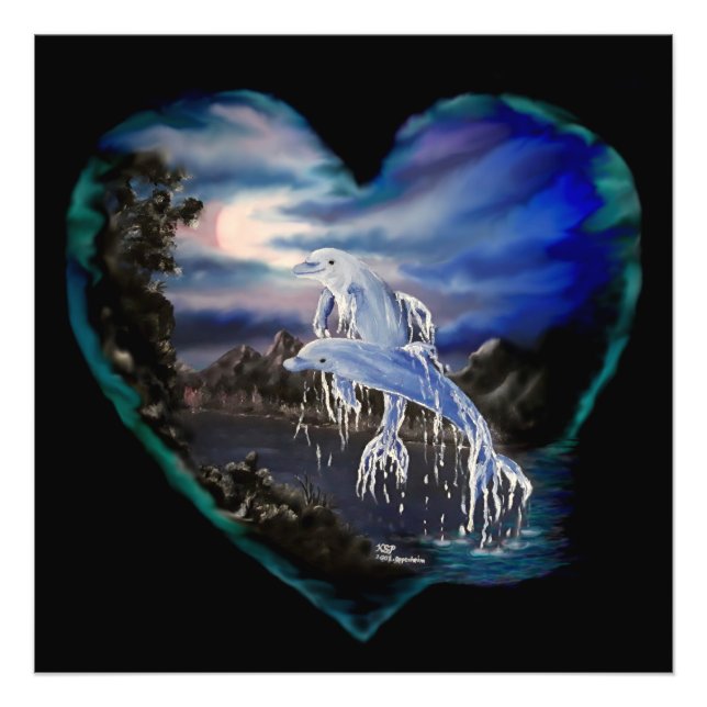 Bay, Night, Dolphin Kärlek Fototryck (Framsidan)