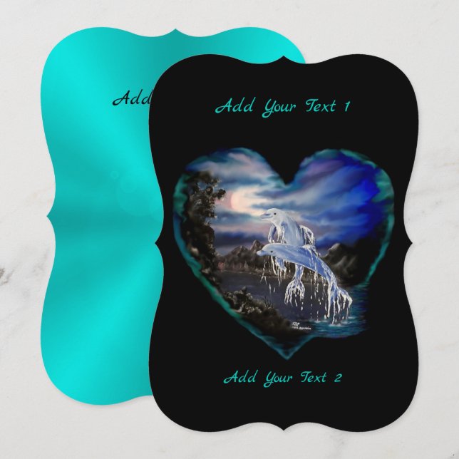 Bay, Night, Dolphin Kärlek Inbjudningar (Fram/baksida)