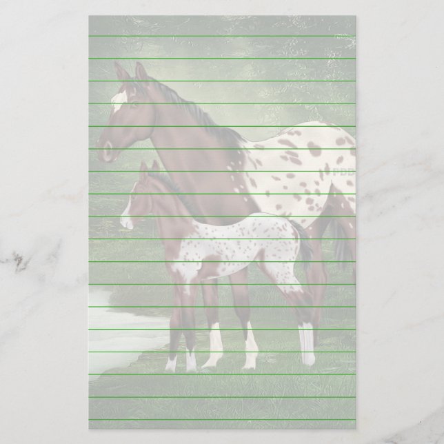 Bay och White Appaloosa Mare and Foal Print Brevpapper (Framsida)