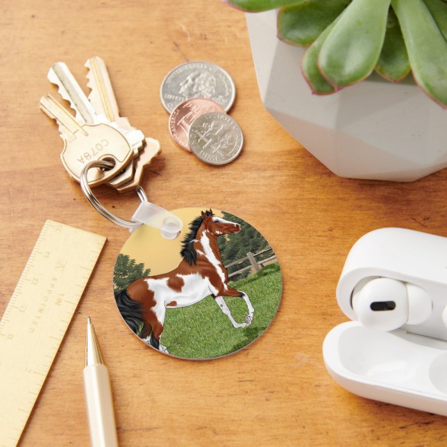 Bay och White Pinto Arabian Horse Nyckelring (Skrivbord)