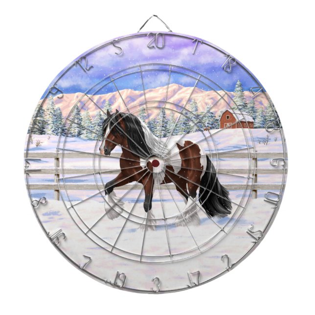 Bay Pinto Brown Skewbald Gypsy Vanner Tinker Horse Darttavla (Framsidan)