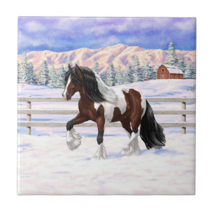 Bay Pinto Brown Skewbald Gypsy Vanner Tinker Horse Kakelplatta