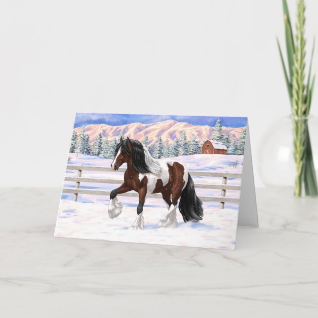 Bay Pinto Brown Skewbald Gypsy Vanner Tinker Horse Kort (Framsida)