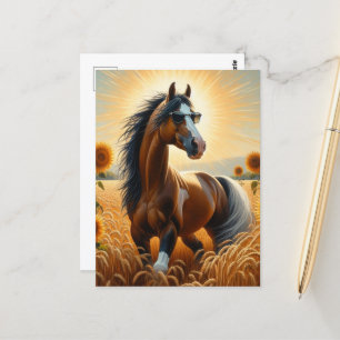 Bay Pinto Horse i Sunglasses Vykort