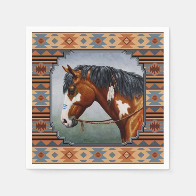 Bay Pinto Krig Horse Southwest Design Pappersservett (Framsidan)