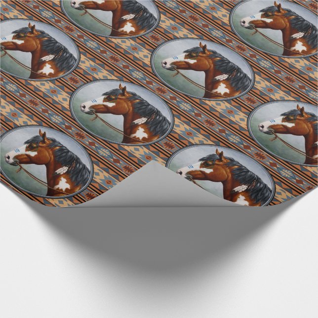 Bay Pinto Krig Horse Southwest Design Presentpapper (Hörn)
