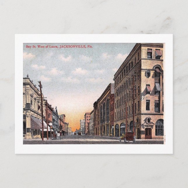 Bay St., Jacksonville, Florida Vintage Vykort (Framsida)