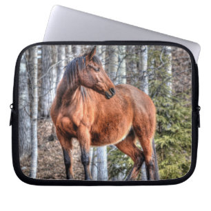Bay Stallion Horse and Forest - Equine Photo Laptop Sleeve