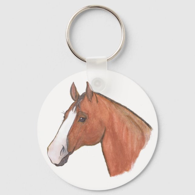 "Bay with Blaze" Horse Keychain" Nyckelring (Framsida)