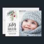 Bayas Rojas | Feliz Navidad Julkort<br><div class="desc">Den Diseño modernoen lurar unailustracióndibujados en tipografía för mano y</div>