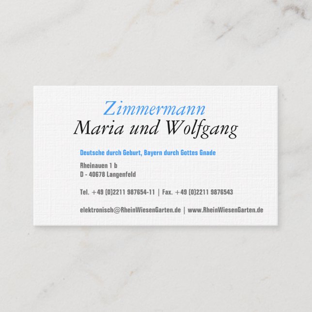 Bayerische Visitenkarte Visitkort (Framsida)