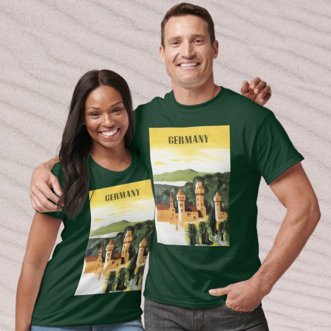 Bayern, Tyskland, tyska Castle Vintage resor Art Tee (Vintage Travel Poster featuring a German Castle in Bavaria Germany T-Shirt)