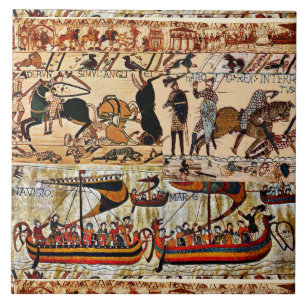 BAYEUX TAPESTRY 1066 NORMAN KNIGHTS ,VIKING FRAKTA KAKELPLATTA