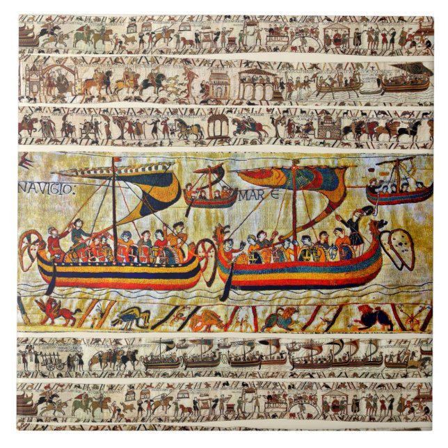 BAYEUX TAPESTRY 1066 VIKING FRAKTASS KAKELPLATTA (Framsidan)