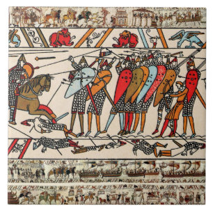 BAYEUX TAPESTRY,BATTLE OF HASTINGINGS,NORMAN KNIGH KAKELPLATTA