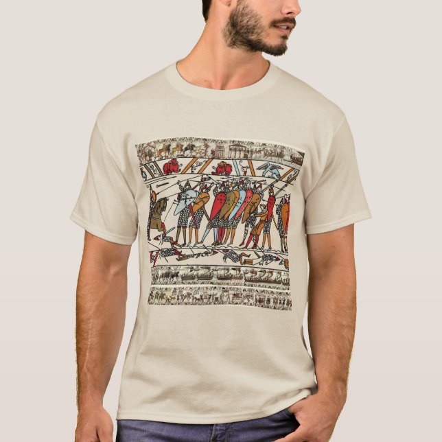 BAYEUX TAPESTRY,BATTLE OF HASTINGINGS,NORMAN KNIGH T SHIRT (Framsida)