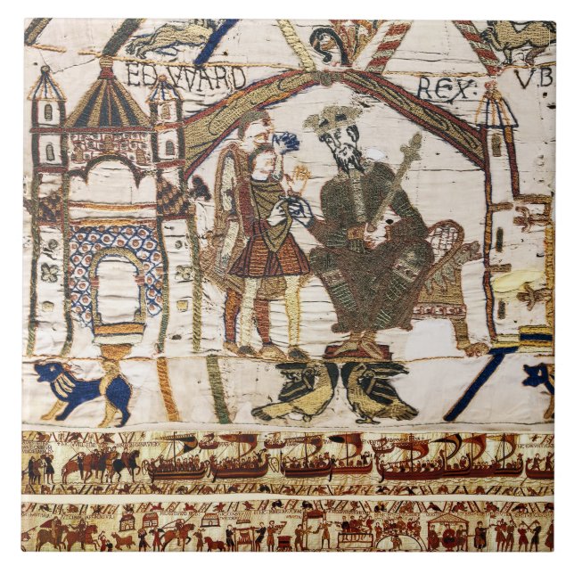BAYEUX TAPESTRY Kung Edward Confessor och Harold Kakelplatta (Framsidan)