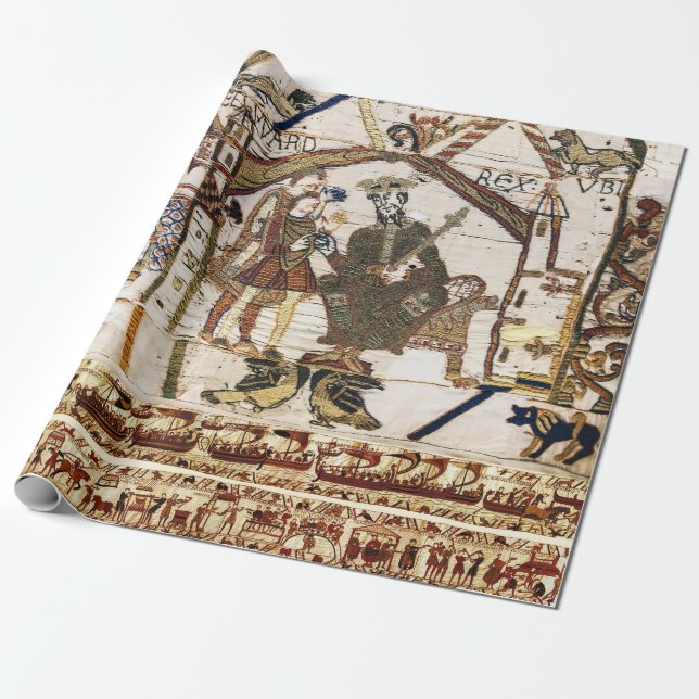 BAYEUX TAPESTRY Kung Edward Confessor och Harold Presentpapper (Utrullad)