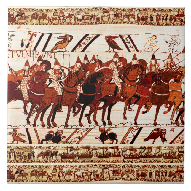 BAYEUX TAPESTRY NORMAN ARMY, KNIGHTS HORSEBACK KAKELPLATTA (Framsidan)