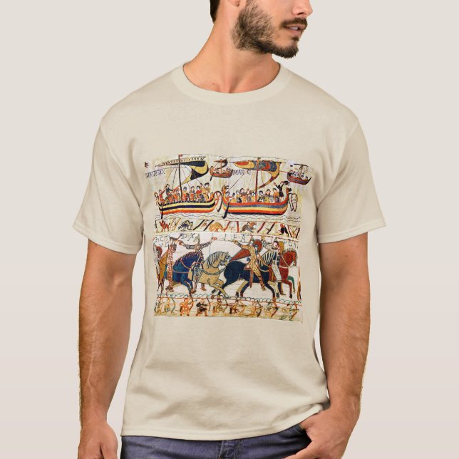 BAYEUX TAPESTRY NORMAN KNIGHTS,VIKING FRAKTASS,ARC T SHIRT (Framsida)