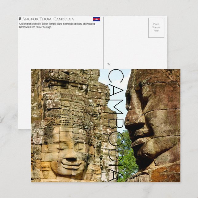 Bayon-templet, Kambodja Reseskort Postkort Vykort (Fram/baksida)