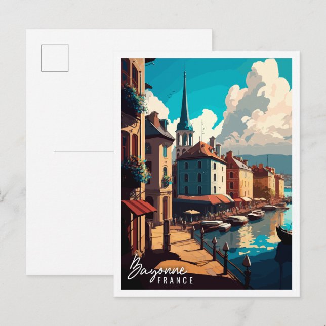 Bayonne Frankrike vintage reseskisser illustration Vykort (Fram/baksida)