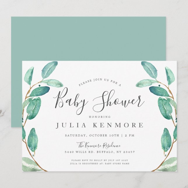 Bayou Botanicals | Baby Shower Inbjudningar (Fram/baksida)