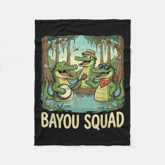 Bayou Squad Louisiana Alligator Retro Wildlife Tra Fleecefilt (Framsidan)