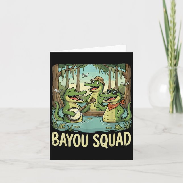 Bayou Squad Louisiana Alligator Retro Wildlife Tra Kort (Framsida)